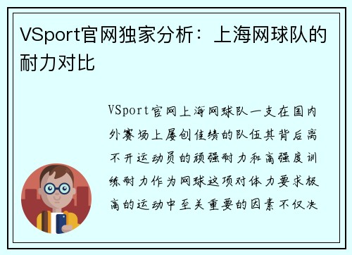 VSport官网独家分析：上海网球队的耐力对比
